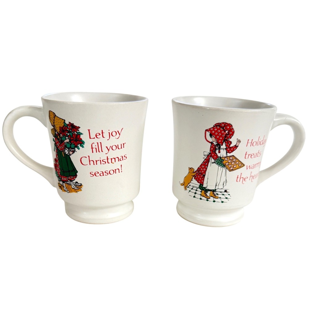 Vintage Holly Hobbie Christmas Keepsake Stoneware Mug Set WWA 1980‎ Korea